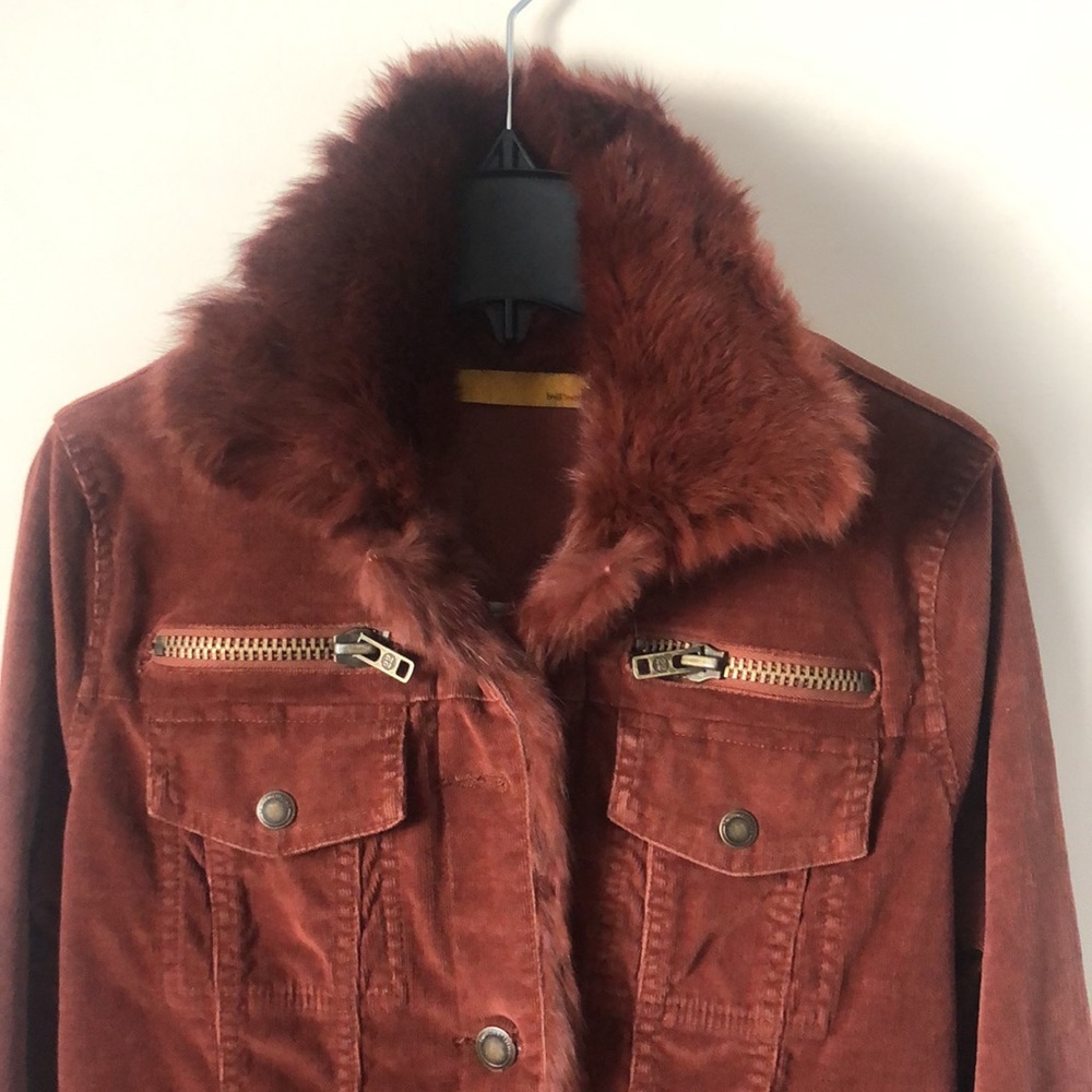 Twill Twenty Two Brown Jacket With Rabbit Fur - image 3